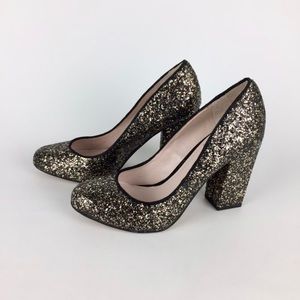 Vince Camuto Womens Vasili Glitter Bronze Black Pumps Block Heel size 6.5